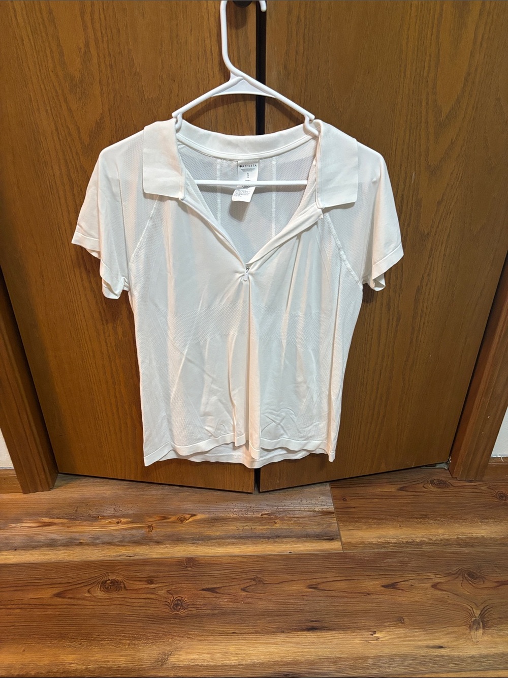 Athleta White Short Zip Athletic Top